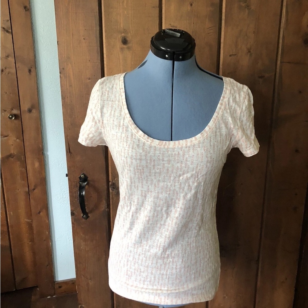 LOFT Cream Patterned Short Linen Sleeve Top